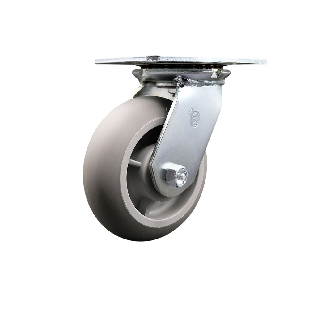 Heavy Duty Large Top Plate Thermo Rubber Donut Tread Swivel Caster w/Main. Free Bearings and 6" x 2" Gray Wheel - 500 lbs Capacity/Caster - Service Caster Brand — photo 1