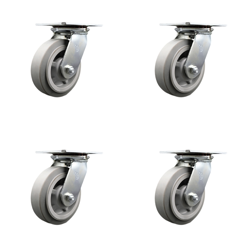 Heavy Duty Large Top Plate Thermo Rubber Flat Tread Swivel Caster Set of 4 w/6" x 2" Gray Wheels - Includes 4 Swivel - 2000 lbs Total Capacity - Service Caster Brand — photo 1