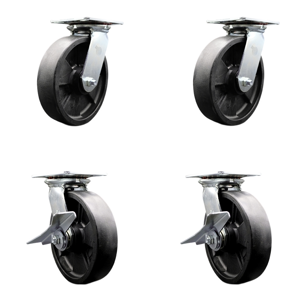 Heavy Duty Large Top Plate Glass Filled Nylon Swivel Caster Set of 4 w/8" x 2" Black Wheels - Includes 2 Swivel with Bolt on Swivel Locks&2 Swivel with Brakes-6000lbs Total Cpty - Service Caster Brand — photo 1