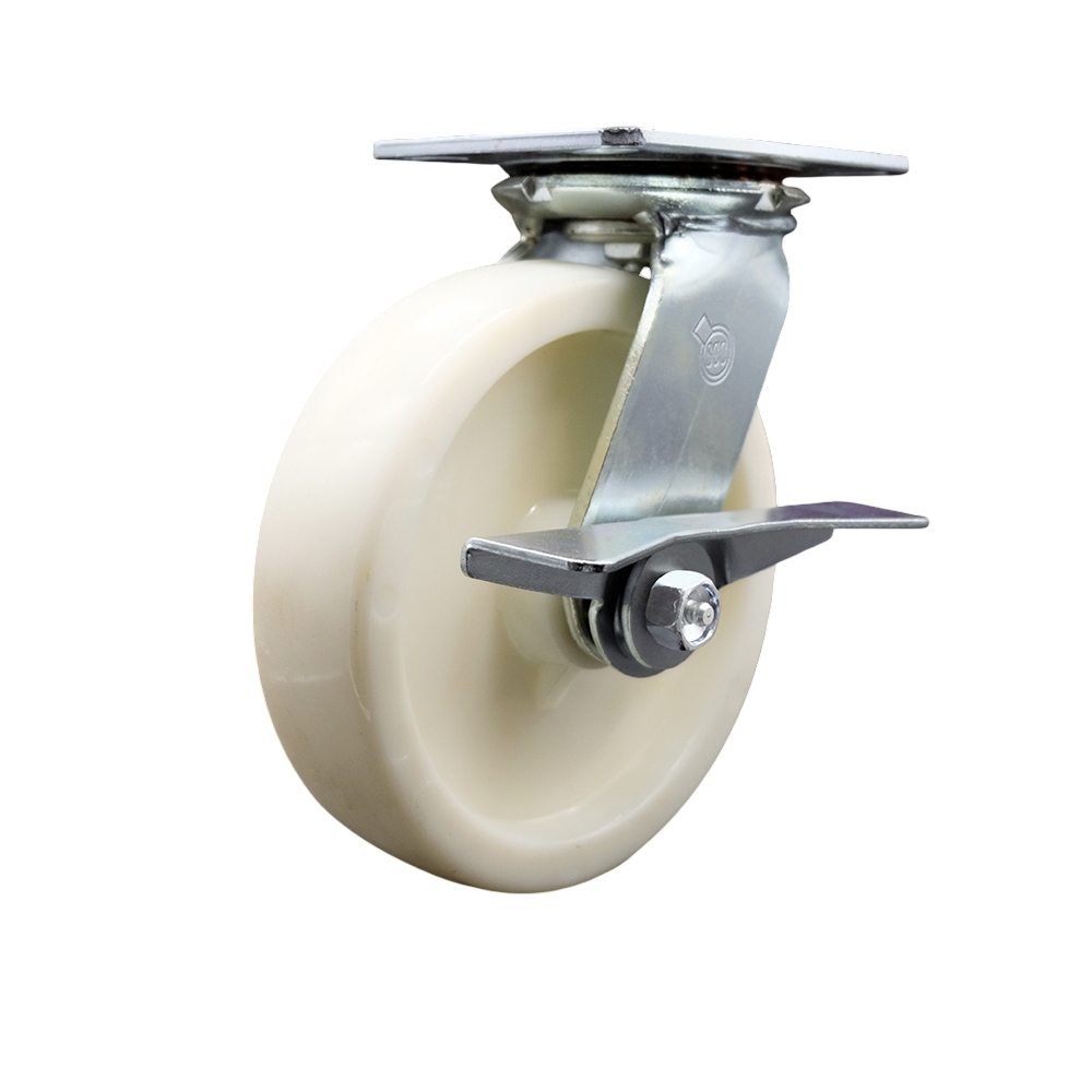 Heavy Duty Large Top Plate Nylon Swivel Caster w/8" x 2" White Wheel & Side Lck Brake - 1250 lbs Capacity/Caster - Service Caster Brand — photo 1