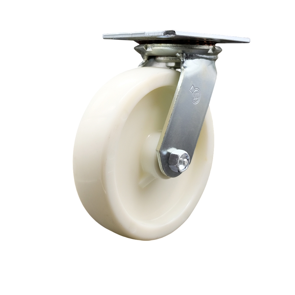 Heavy Duty Large Top Plate Nylon Swivel Caster w/8" x 2" White Wheel - 1250 lbs Capacity/Caster - Service Caster Brand — photo 1