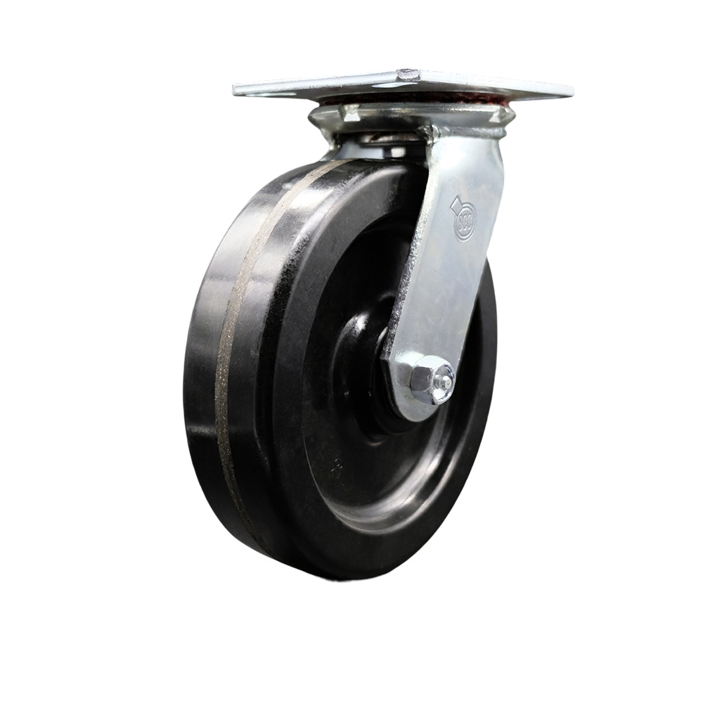 Heavy Duty Large Top Plate Phenolic Swivel Caster w/8" x 2" Black Wheel - 1250 lbs Capacity/Caster - Service Caster Brand — photo 1
