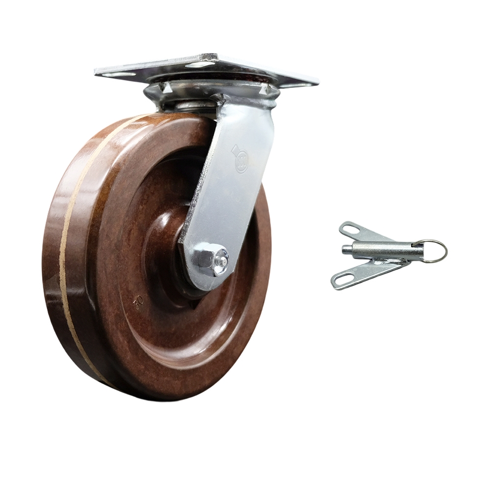 Heavy Duty Large Top Plate High Temperature Phenolic Swivel Caster w/8" x 2" Brown Wheel & Bolt on Swivel Lock - 1250 lbs Capacity/Caster - Service Caster Brand — photo 1