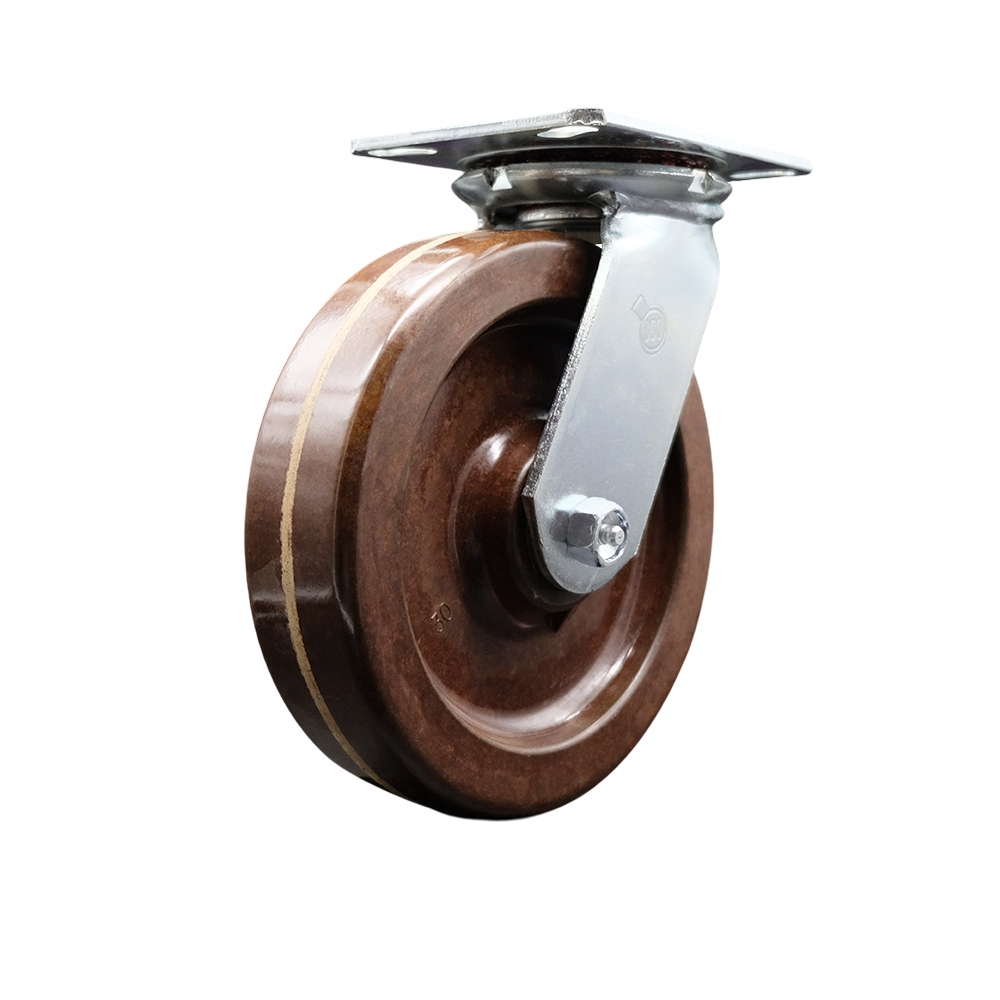 Heavy Duty Large Top Plate High Temperature Phenolic Swivel Caster w/8" x 2" Brown Wheel - 1250 lbs Capacity/Caster - Service Caster Brand — photo 1