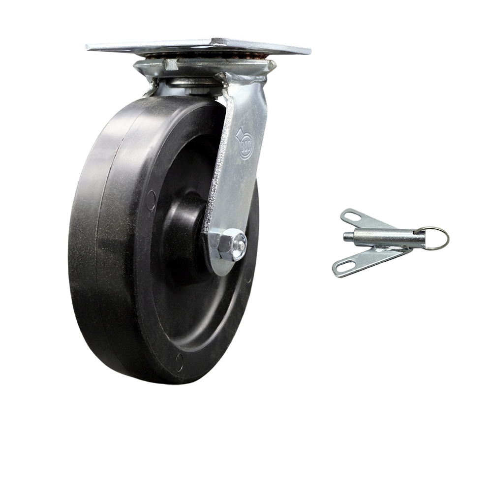 Heavy Duty Large Top Plate Polyolefin Swivel Caster w/8" x 2" Black Wheel & Bolt on Swivel Lock - 900 lbs Capacity/Caster - Service Caster Brand — photo 1