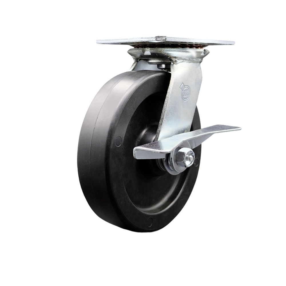Heavy Duty Large Top Plate Polyolefin Swivel Caster w/8" x 2" Black Wheel & Side Lck Brake - 900 lbs Capacity/Caster - Service Caster Brand — photo 1