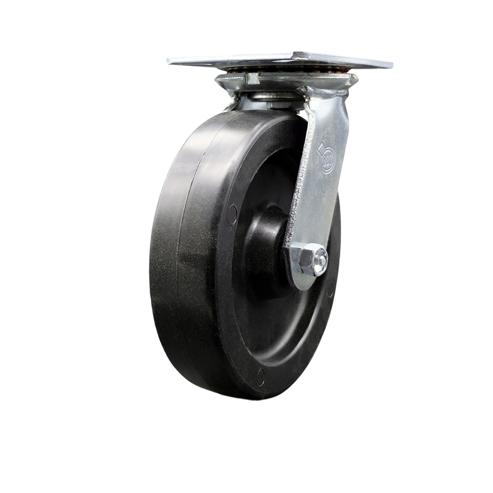Heavy Duty Large Top Plate Polyolefin Swivel Caster w/8" x 2" Black Wheel - 900 lbs Capacity/Caster - Service Caster Brand — photo 1