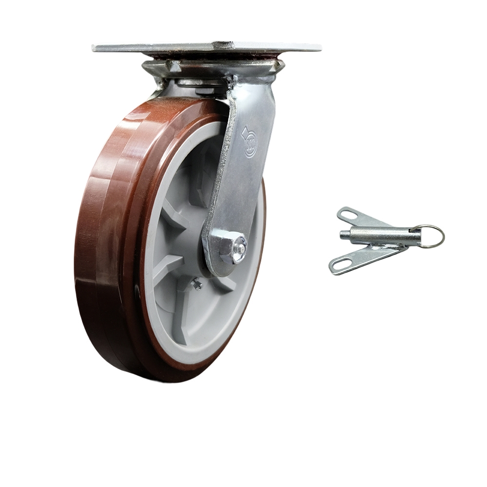 Heavy Duty Large Top Plate Polyurethane on Polyolefin Swivel Caster w/8" x 2" Maroon Wheel & Bolt on Swivel Lock - 1000 lbs Capacity/Caster - Service Caster Brand — photo 1