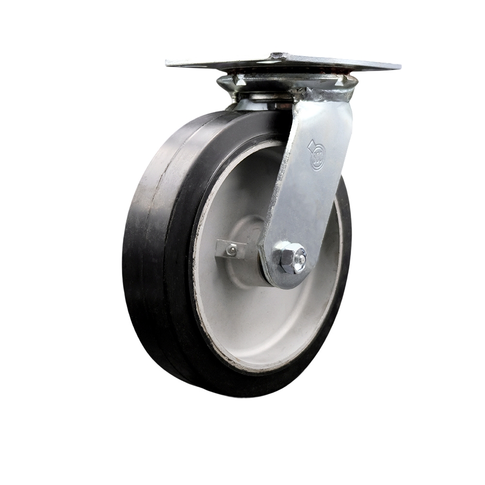 Heavy Duty Large Top Plate Rubber on Aluminum Swivel Caster w/8" x 2" Black Wheel - 600 lbs Capacity/Caster - Service Caster Brand — photo 1