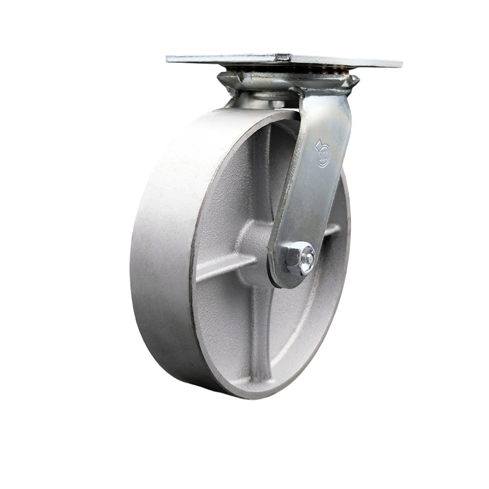 Heavy Duty Large Top Plate Semi Steel Cast Iron Swivel Caster w/8" x 2" Silver Wheel - 1250 lbs Capacity/Caster - Service Caster Brand — photo 1