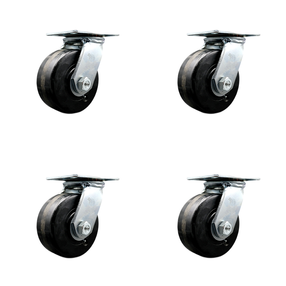 Heavy Duty Large Top Plate Phenolic Swivel Caster Set of 4 w/6" x 2.5" Black Wheels - Includes 4 Swivel – 6,400 lbs Total Capacity - Series 55 - Service Caster Brand — photo 1