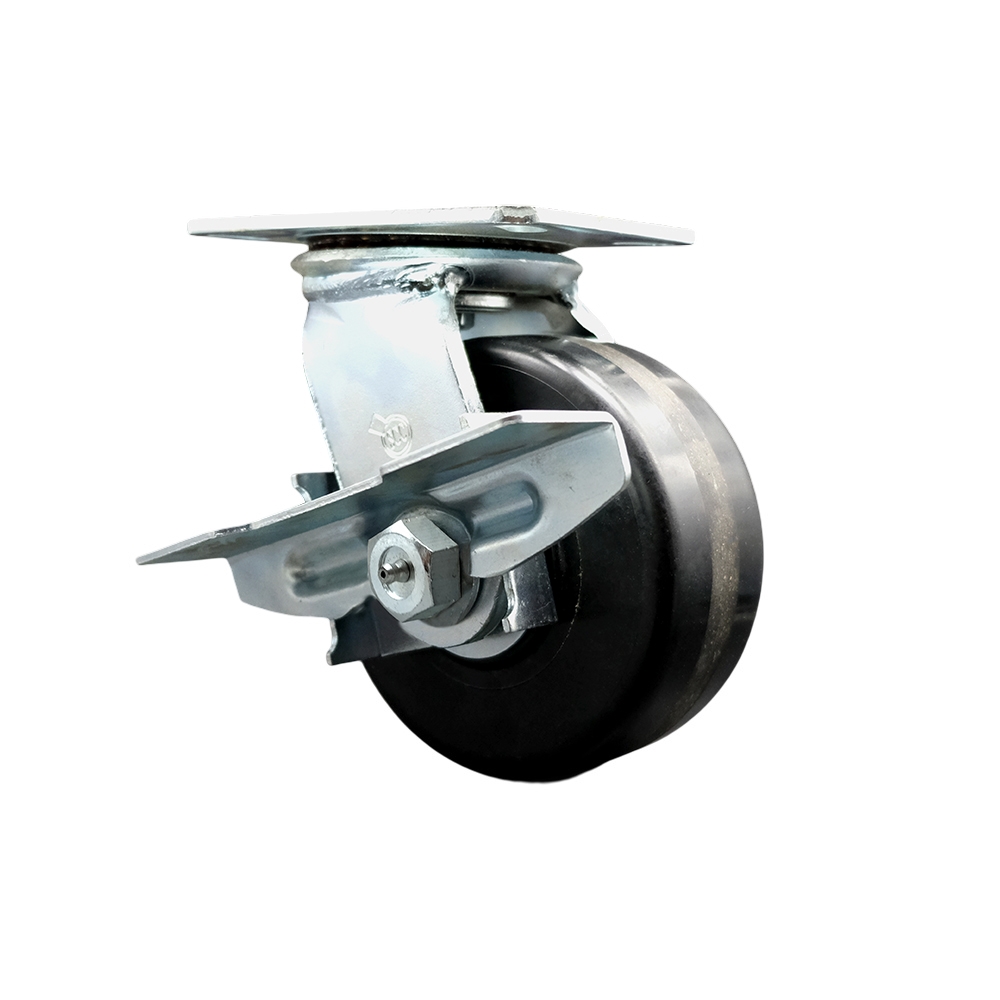 Heavy Duty Large Top Plate Phenolic Swivel Caster w/6" x 2.5" Black Wheel & Side Lock Brake – 1,600 lbs Capacity/Caster – Series 55 - Service Caster Brand — photo 1