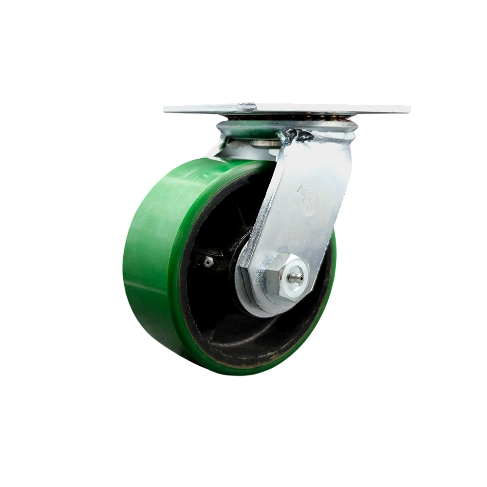 Heavy Duty Large Top Plate Polyurethane on Cast Iron Swivel Caster w/6" x 2.5" Green Wheel – 1,600 lbs Capacity/Caster – Series 55 - Service Caster Brand — photo 1