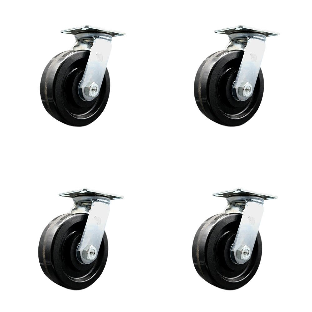 Heavy Duty Large Top Plate Phenolic Swivel Caster Set of 4 w/4" x 2" Black Wheels - Includes 4 Swivel - 7,200 lbs Total Capacity - Series 55 - Service Caster Brand — photo 1