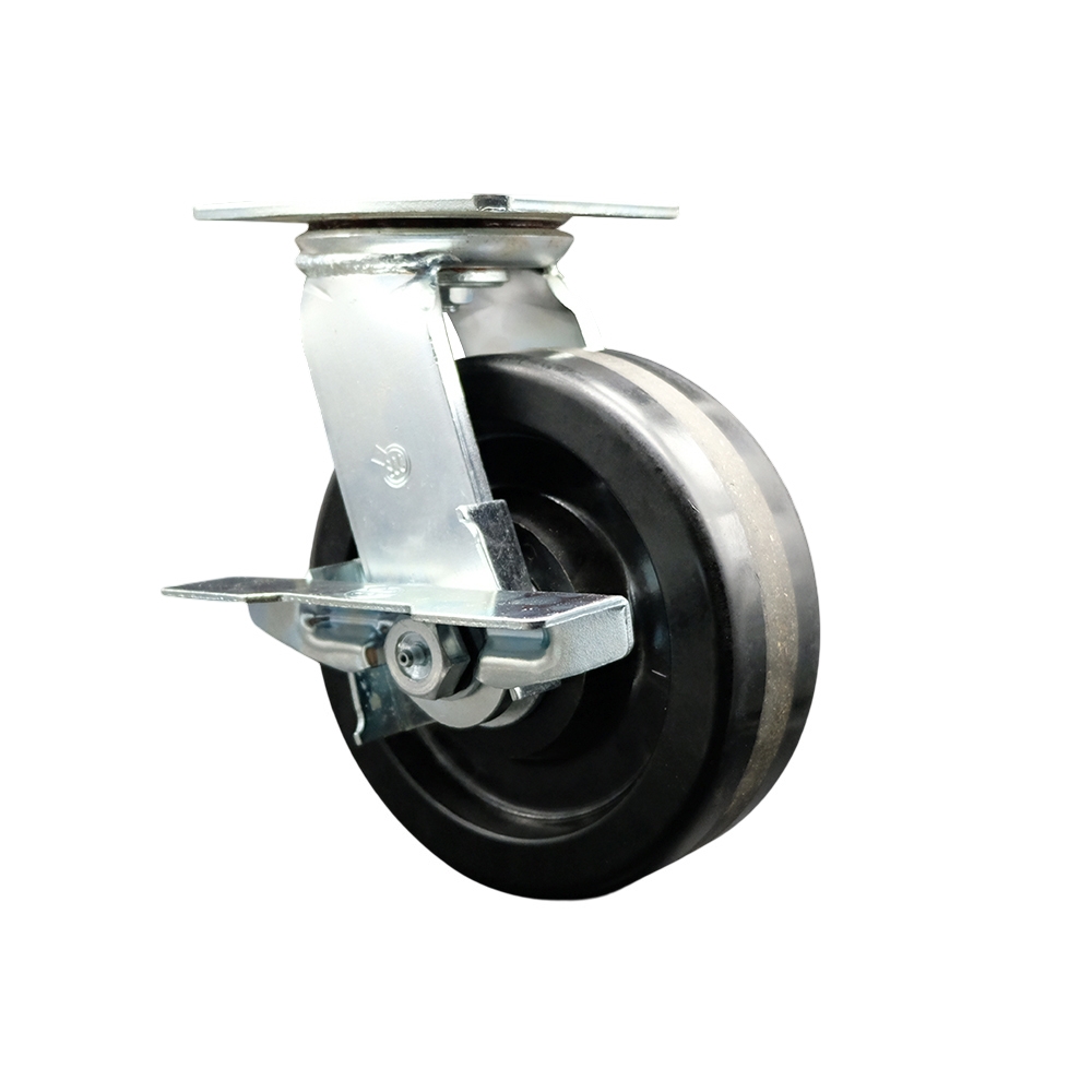 Heavy Duty Large Top Plate Phenolic Swivel Caster w/4" x 2" Black Wheel & Side Lck Brake - 1,800 lbs Capacity/Caster - Series 55 - Service Caster Brand — photo 1