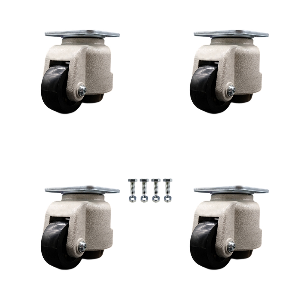 Nylon Swivel Top Plate Light Duty Floor Leveling Caster Set of 4 w/2.83" Diameter Black Wheels - Includes 4 Swivel - 4400 lbs Total Capacity - Service Caster Brand — photo 1
