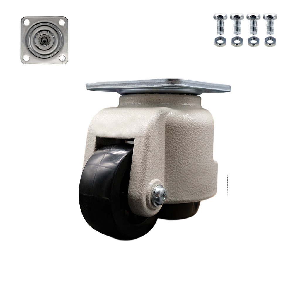 Nylon Swivel Top Plate Light Duty Floor Leveling Caster w/2.83" Diameter Black Wheel - 1100 lbs Total Capacity - Service Caster Brand — photo 1