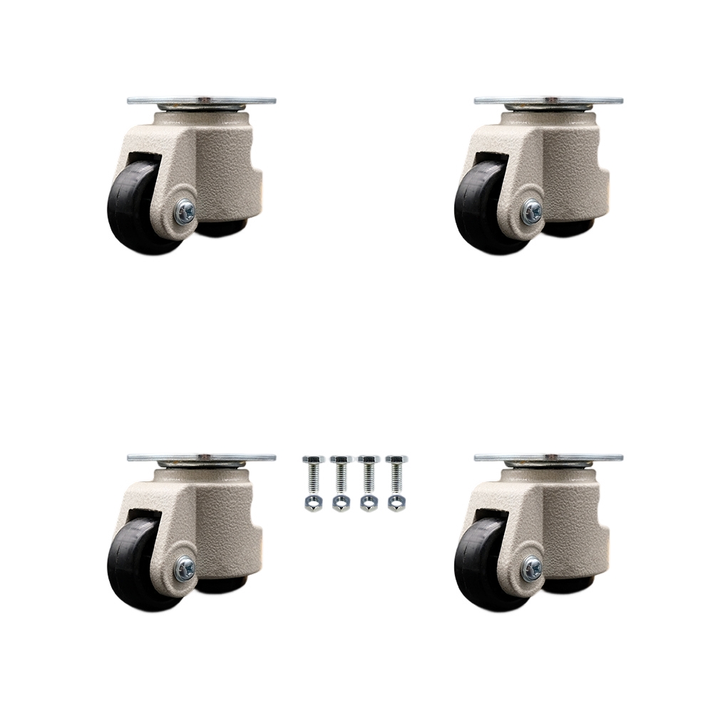 Nylon Swivel Top Plate Floor Leveling Caster Set of 4 w/1.65" Diameter Black Wheels - Includes 4 Swivel - 220 lbs Total Capacity - Service Caster Brand — photo 1