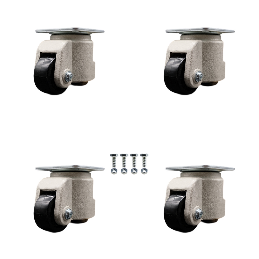 Nylon Swivel Top Plate Light Duty Floor Leveling Caster Set of 4 w/2.44" Diameter Black Wheels - Includes 4 Swivel - 2640 lbs Total Capacity - Service Caster Brand — photo 1