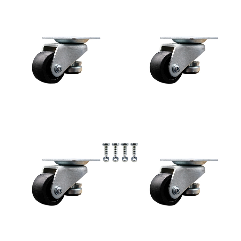 Nylon Swivel Top Plate Light Duty Floor Leveling Caster Set of 4 w/2" Diameter Black Wheels - Includes 4 Swivel - 880 lbs Total Capacity - Service Caster Brand — photo 1