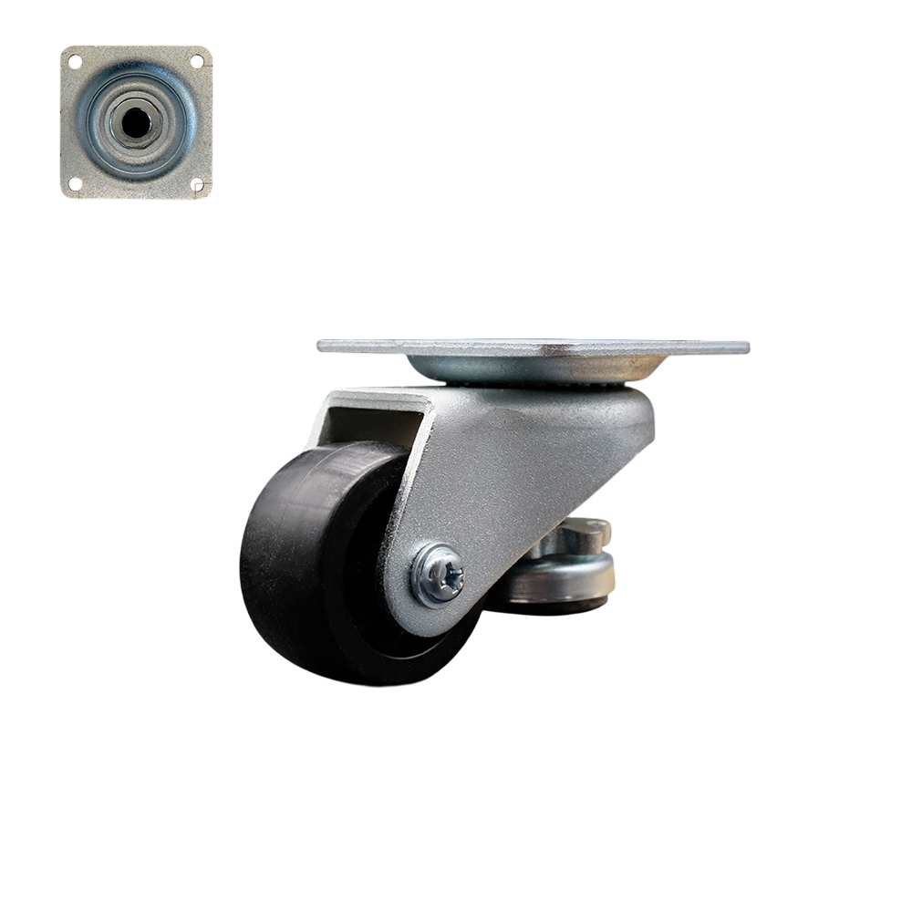 Nylon Swivel Top Plate Light Duty Floor Leveling Caster w/2" Diameter Black Wheel - 220 lbs Total Capacity - Service Caster Brand — photo 1