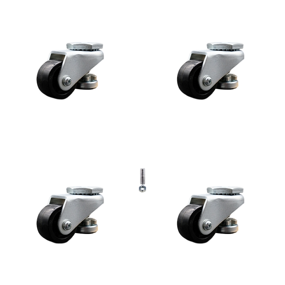 Nylon Swivel Threaded Stem Caster Set of 4 w/2" Black Wheel and M8 x 1.75mm x 18mm Stems - 880 lbs Capacity/Caster - Service Caster Brand — photo 1