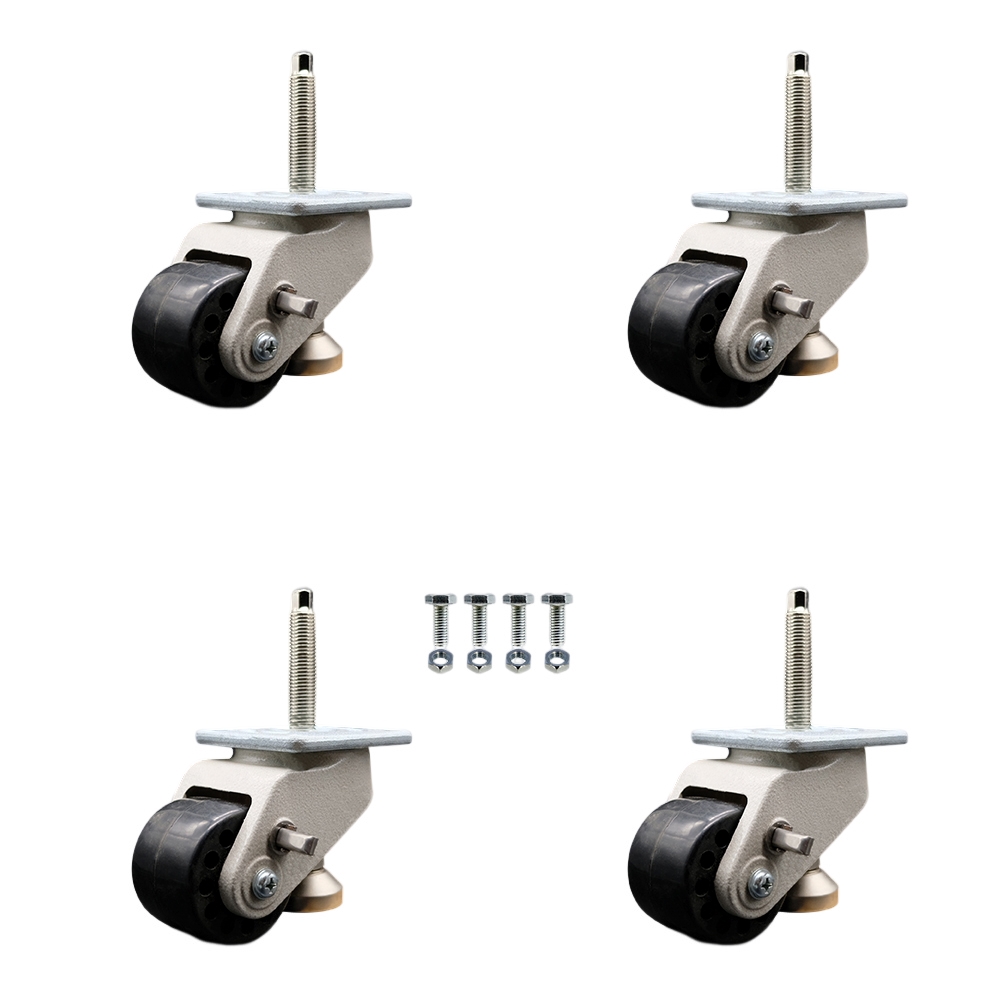 Nylon Swivel Top Plate Light Duty Floor Leveling Caster Set of 4 w/2.8" Diameter Black Wheels - Includes 4 Swivel - 4400 lbs Total Capacity - Service Caster Brand — photo 1