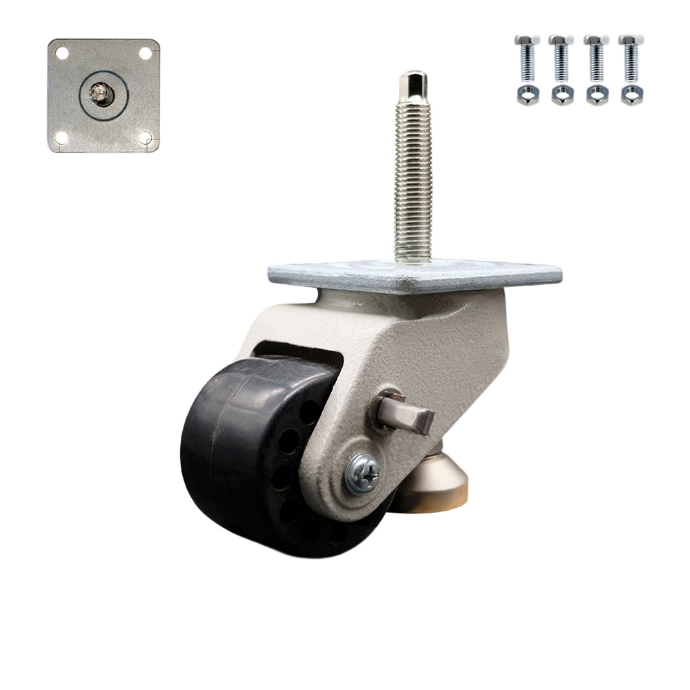 Nylon Swivel Top Plate Light Duty Floor Leveling Caster w/2.8" Diameter Black Wheel - 1100 lbs Total Capacity - Service Caster Brand — photo 1