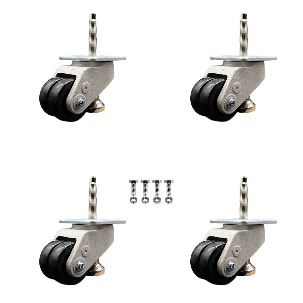 Nylon Swivel Threaded Stem Caster Set of 4 w/2.8" Black Wheel and M16 x 2.0mm x 24mm Stems - 4400 lbs Capacity/Caster - Service Caster Brand — photo 1
