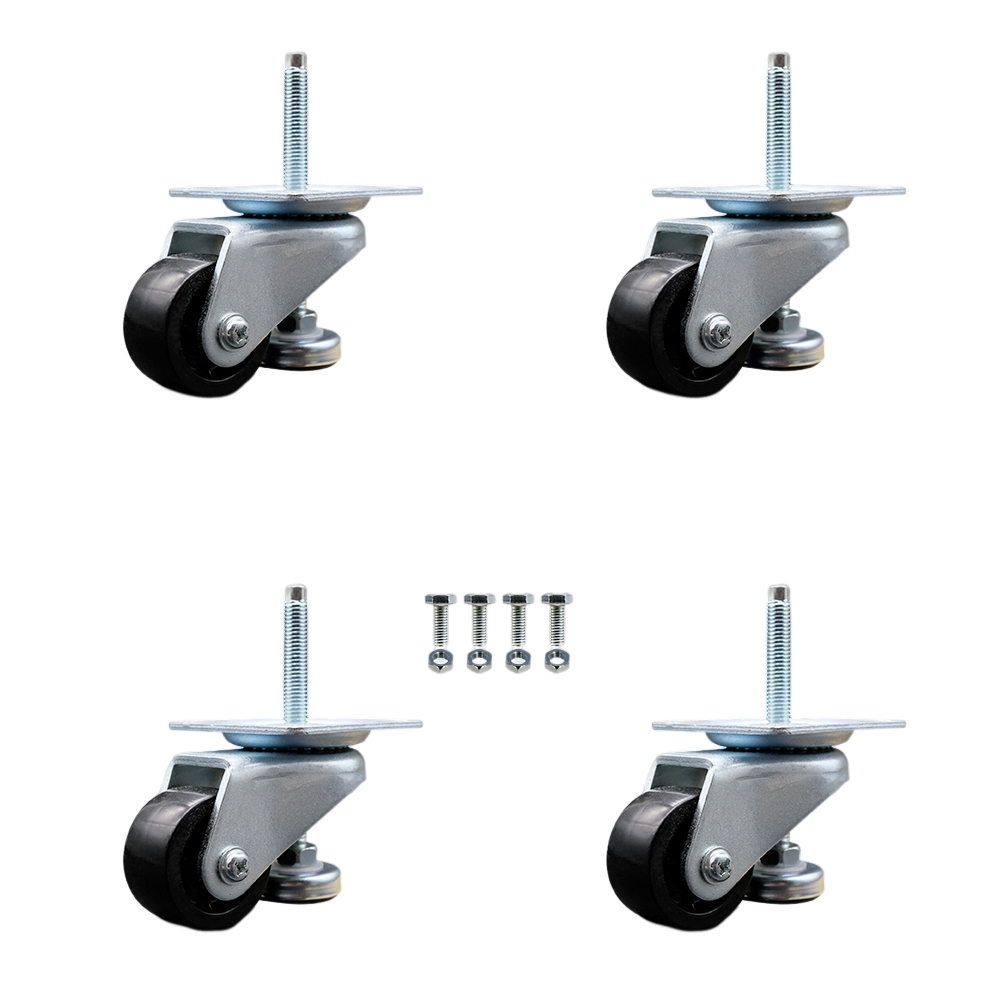 Nylon Swivel Top Plate Floor Leveling Caster Set of 4 w/2" Diameter Black Wheels - Includes 4 Swivel - 880 lbs Total Capacity - Service Caster Brand — photo 1