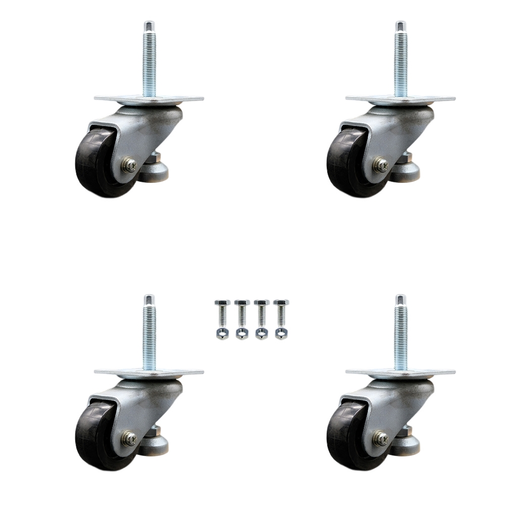 Nylon Swivel Threaded Stem Caster Set of 4 w/2.8" Black Wheel and 16mm x 2.0mm x 138mm Stems - 3080 lbs Capacity/Caster - Service Caster Brand — photo 1