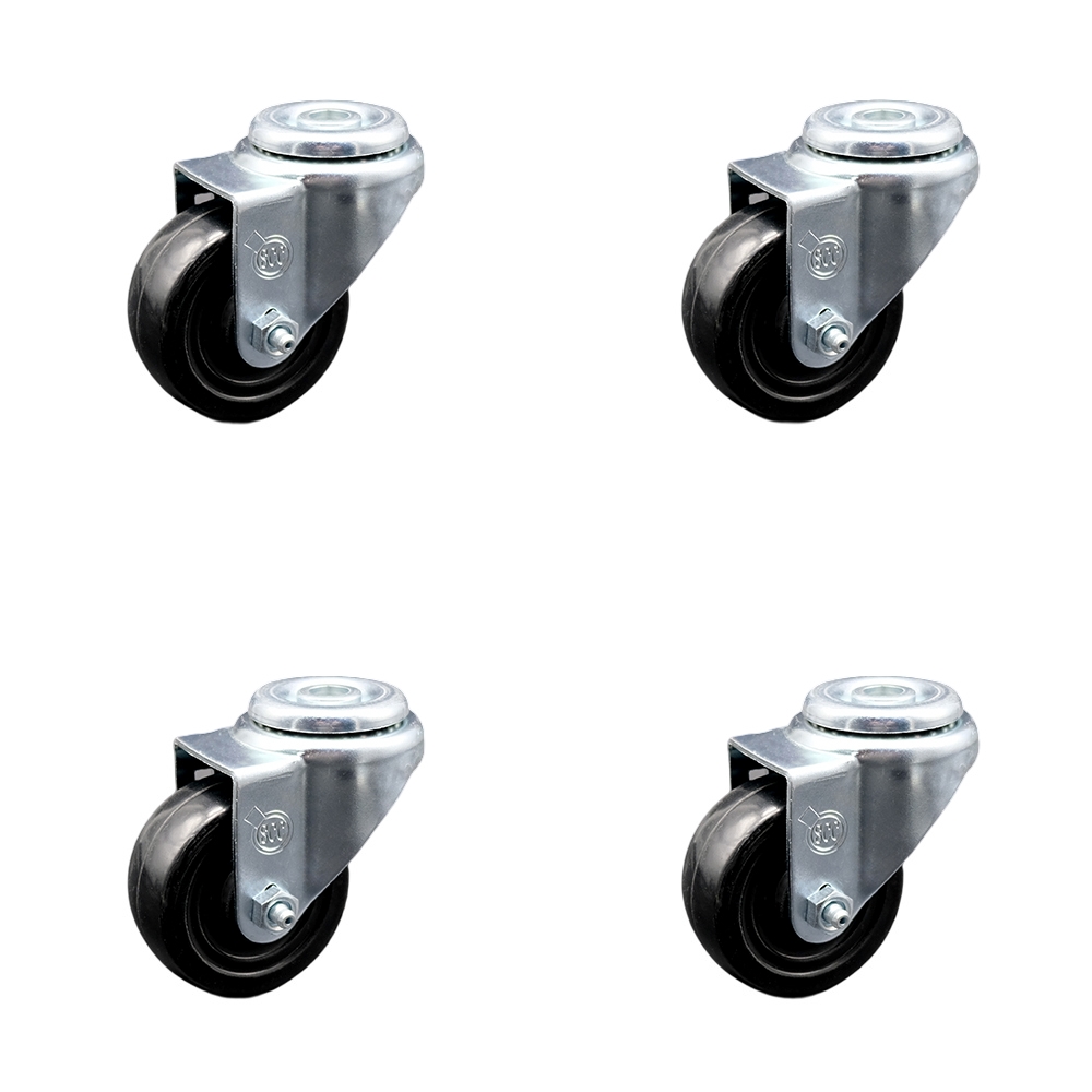 Hard Rubber Swivel Bolt Hole Caster Set of 4 w/3" x 1.25" Black Wheels - Includes 4 Swivel - 1100 lbs Total Capacity - Service Caster Brand — photo 1