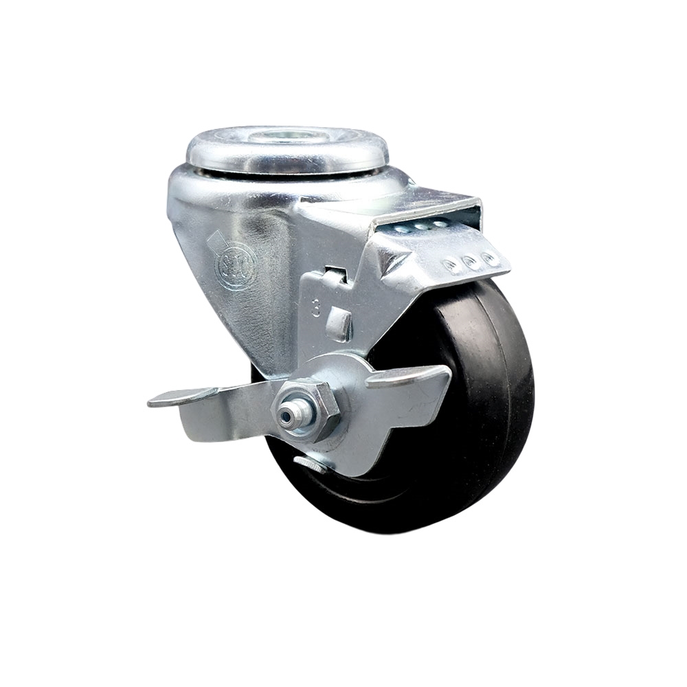 3" Swivel Caster with 1/2" Bolt Hole, Hard Rubber Wheel and Brake - 275 lbs Capacity - Service Caster Brand — photo 1