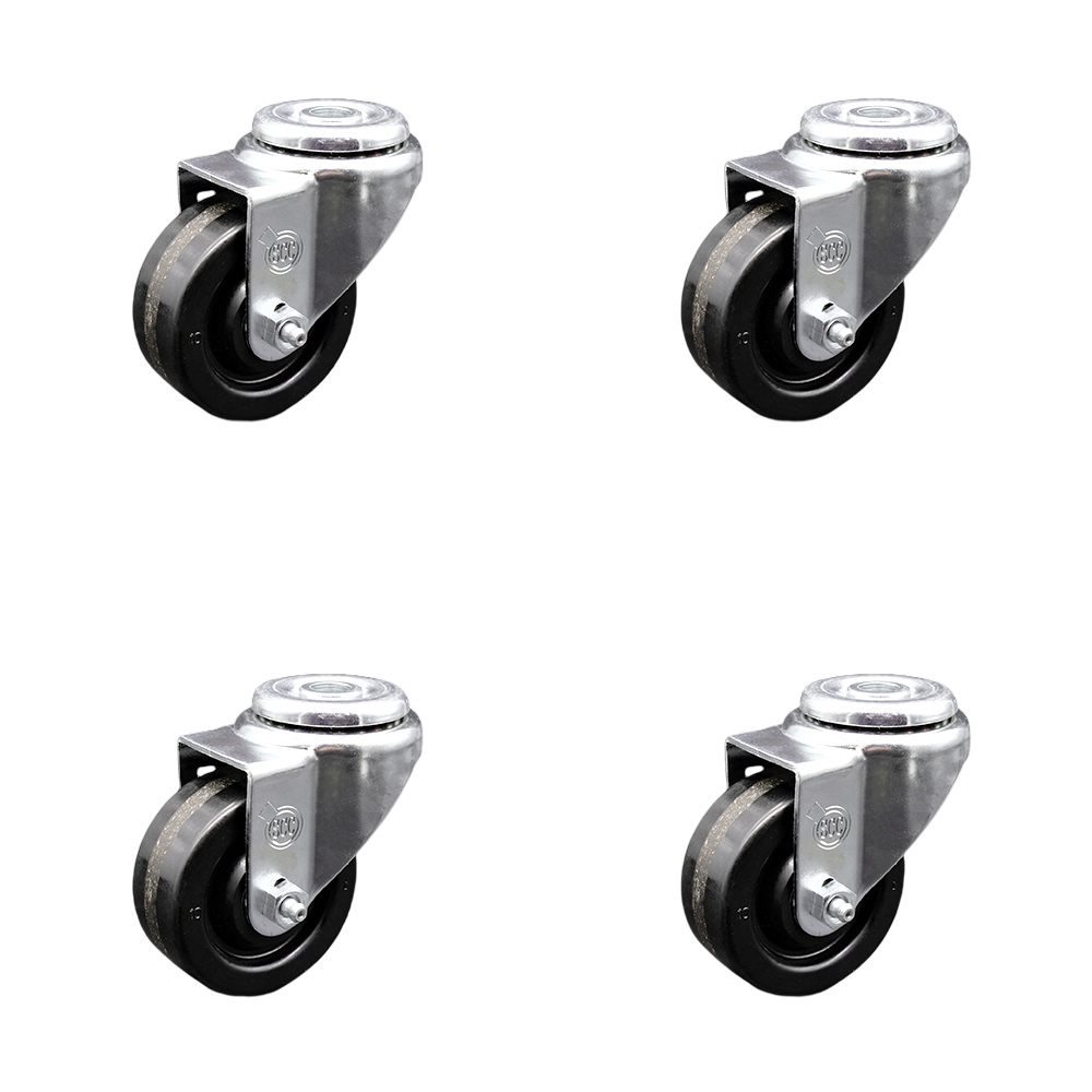 Phenolic Swivel Bolt Hole Caster w/Roller Bearing Set of 4 w/3" x 1.25" Black Wheels - Includes 4 Swivel - 1200 lbs Total Capacity - Service Caster Brand — photo 1