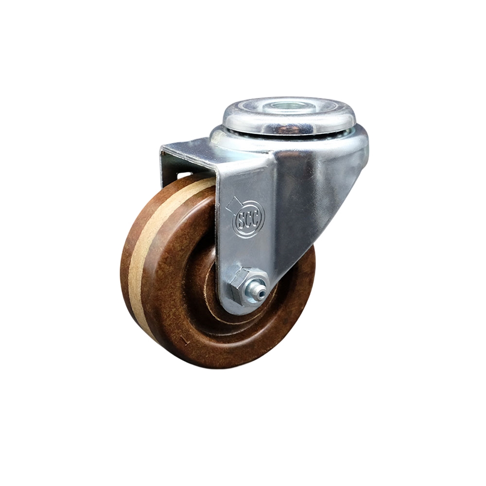 High Temperature Phenolic Swivel Bolt Hole Caster w/Roller Bearing - 3" x 1.25" Brown Wheel - 300 lbs Capacity/Caster - Service Caster Brand — photo 1