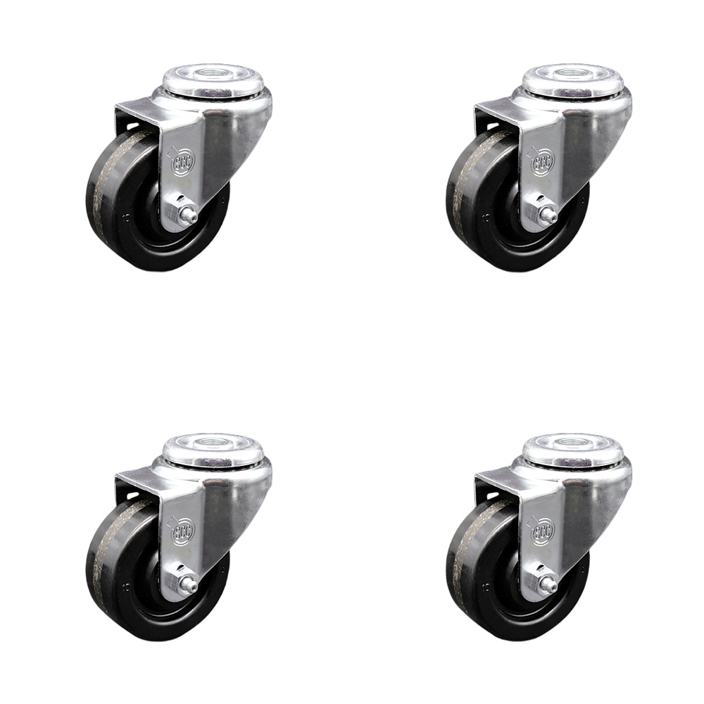 Phenolic Swivel Bolt Hole Caster Set of 4 w/3" x 1.25" Black Wheels - Includes 4 Swivel - 1200 lbs Total Capacity - Service Caster Brand — photo 1