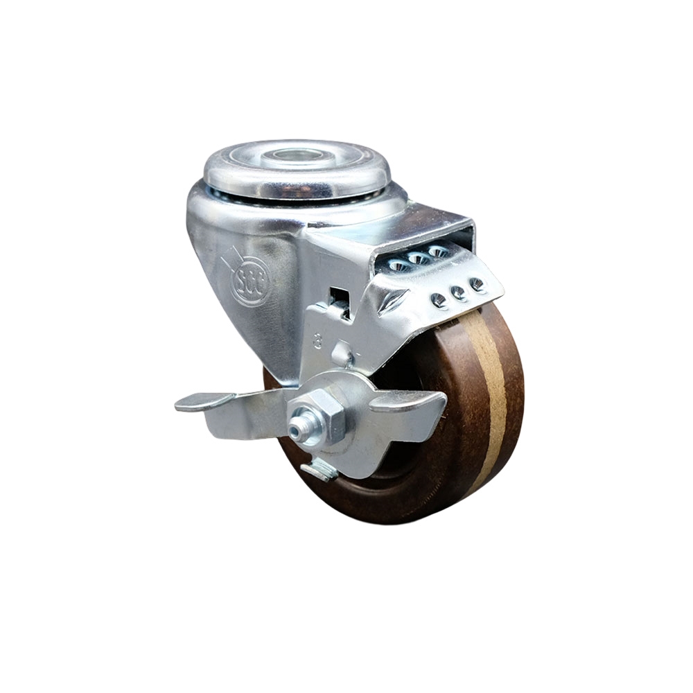 High Temperature Phenolic Swivel Bolt Hole Caster - 3" x 1.25" Brown Wheel & Top Locking Brake - 300 lbs Capacity/Caster - Service Caster Brand — photo 1