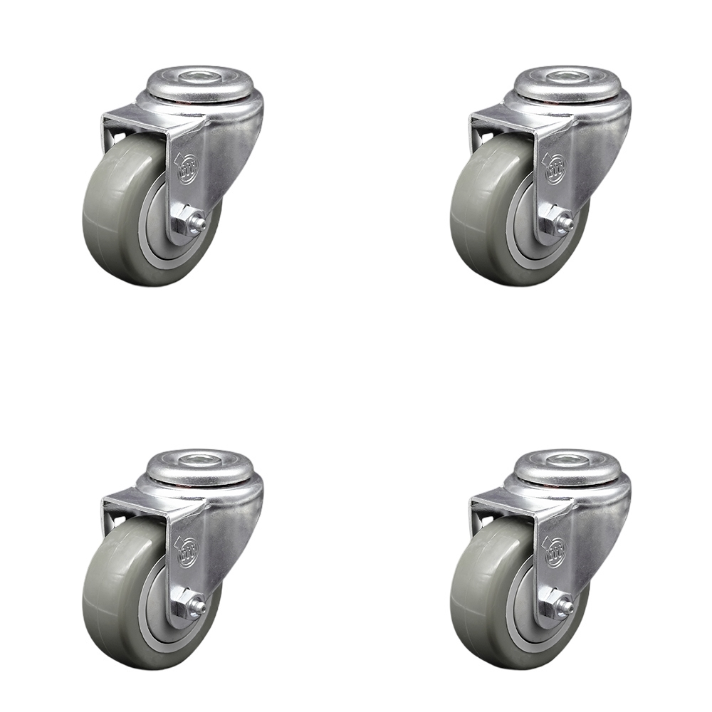 Polyurethane Swivel Bolt Hole Caster Set of 4 w/3" x 1.25" Gray Wheels - Includes 4 Swivel - 1200 lbs Total Capacity - Service Caster Brand — photo 1