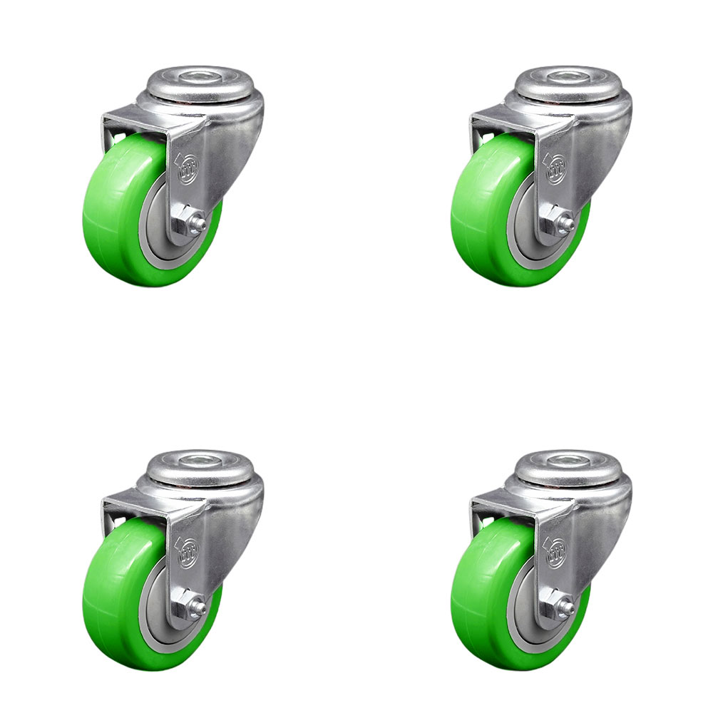 Polyurethane Swivel Bolt Hole Caster Set of 4 w/3" x 1.25" Green Wheels - Includes 4 Swivel - 1200 lbs Total Capacity - Service Caster Brand — photo 1