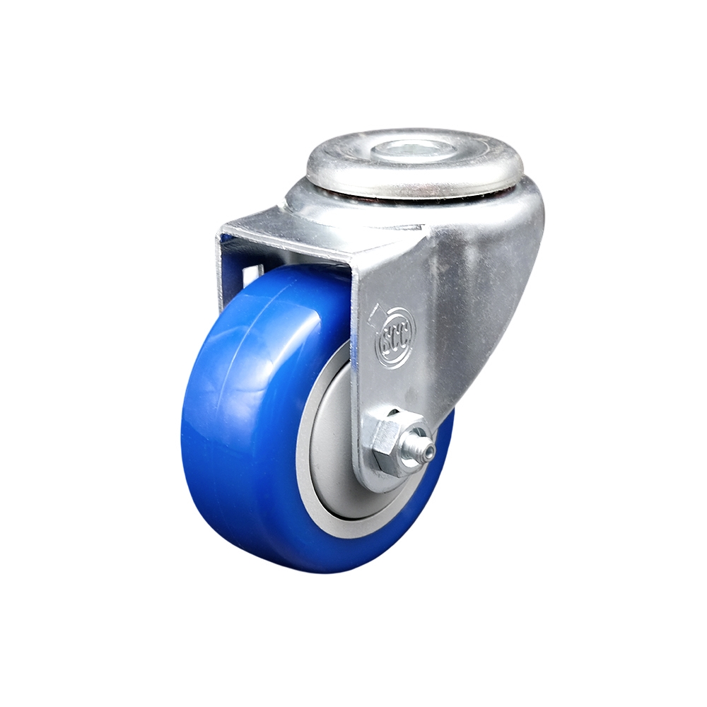 Polyurethane Swivel Bolt Hole Caster w/3" x 1.25"  Blue Wheel - 300 lbs Capacity/Caster - Service Caster Brand — photo 1