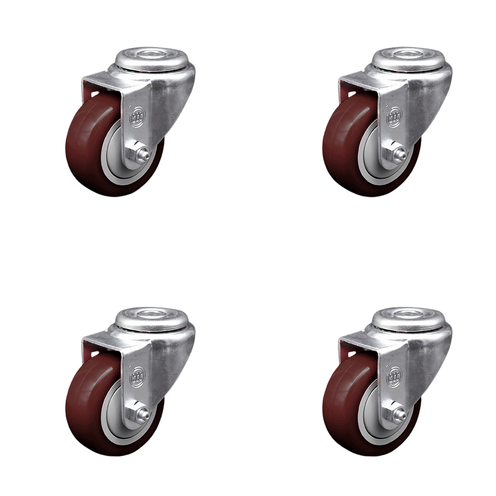 Polyurethane Swivel Bolt Hole Caster Set of 4 w/3" x 1.25" Maroon Wheels - Includes 4 Swivel - 1200 lbs Total Capacity - Service Caster Brand — photo 1
