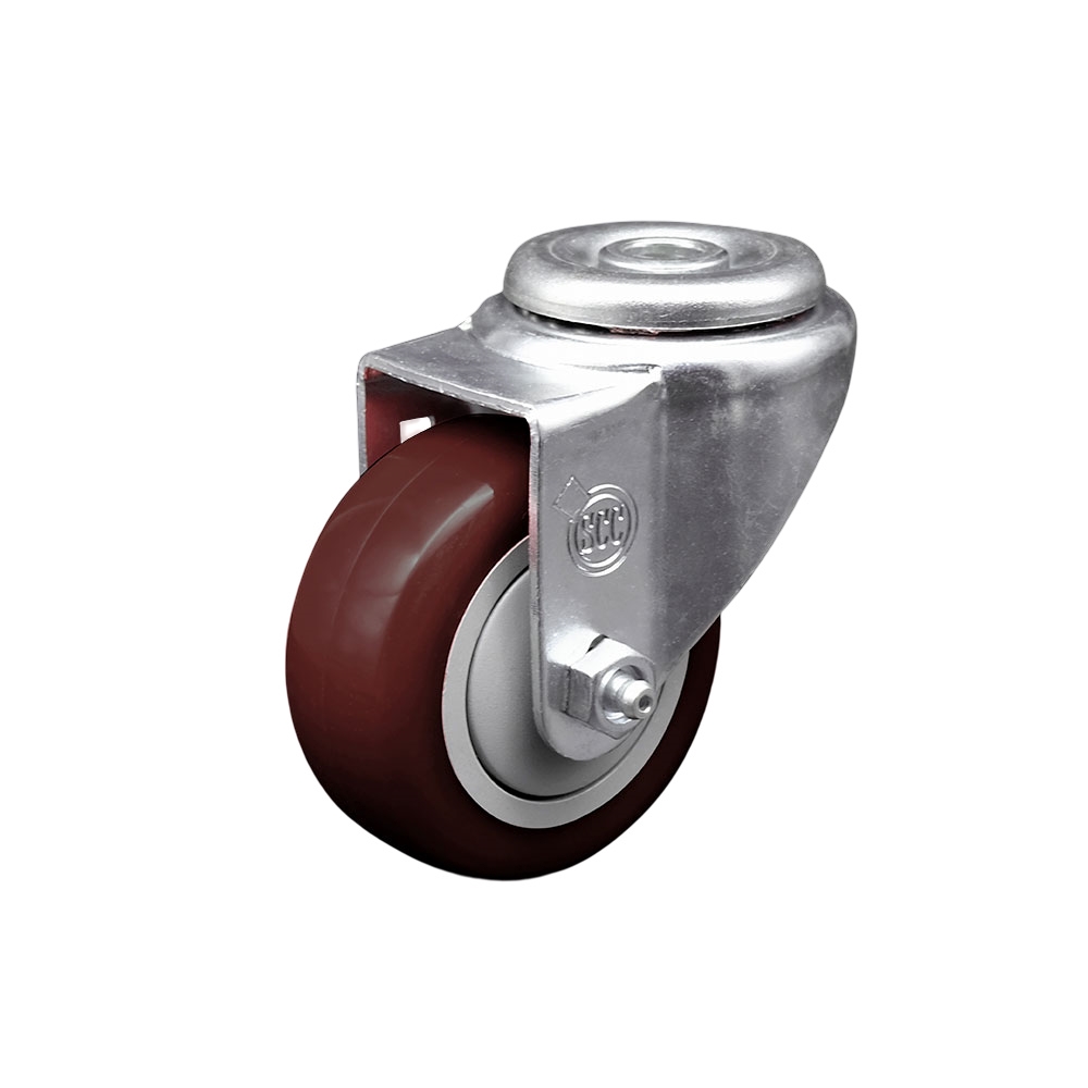 Polyurethane Swivel Bolt Hole Caster w/3" x 1.25"  Maroon Wheel - 300 lbs Capacity/Caster - Service Caster Brand — photo 1