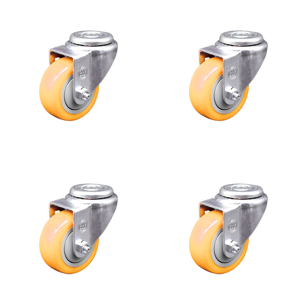 Polyurethane Swivel Bolt Hole Caster Set of 4 w/3" x 1.25" Yellow Wheels - Includes 4 Swivel - 1200 lbs Total Capacity - Service Caster Brand — photo 1