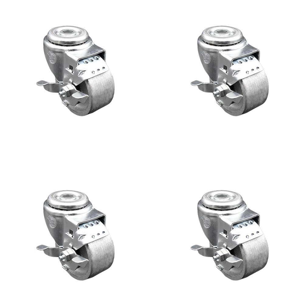 Semi Steel Cast Iron Swivel Bolt Hole Caster w/Roller Bearing Set of 4 w/3" x 1.5" Silver Wheels - Includes 4 Swivel with Top Lock Brakes - 1200 lbs Total Capacity - Service Caster Brand — photo 1