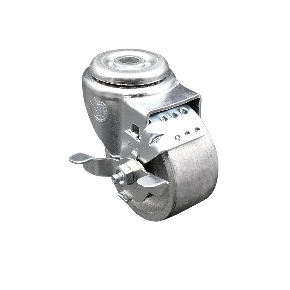 Semi Steel Cast Iron Swivel Bolt Hole Caster - 3" x 1.25" Silver Wheel & Top Locking Brake - 300 lbs Capacity/Caster - Service Caster Brand — photo 1