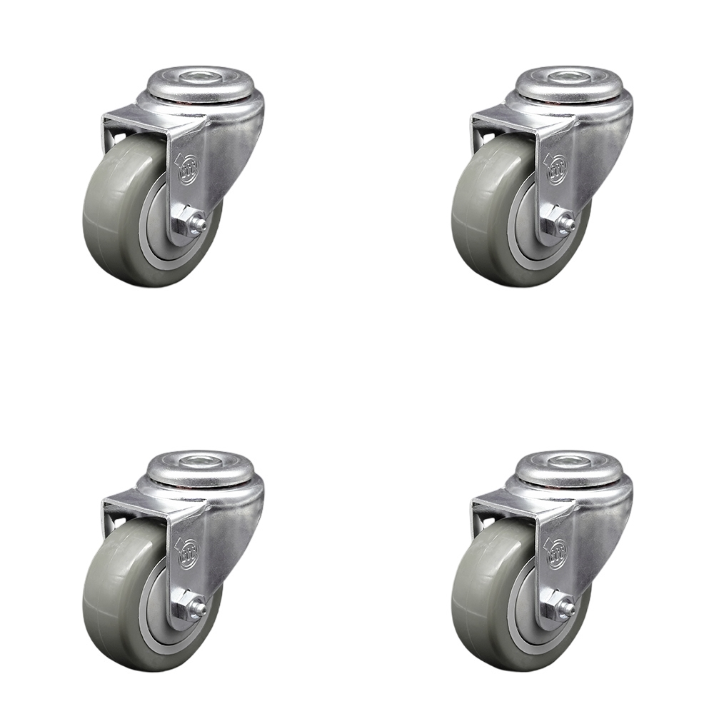 Polyurethane Swivel Bolt Hole Caster Set of 4 w/3.5" x 1.25" Gray Wheels - Includes 4 Swivel - 1200 lbs Total Capacity - Service Caster Brand — photo 1