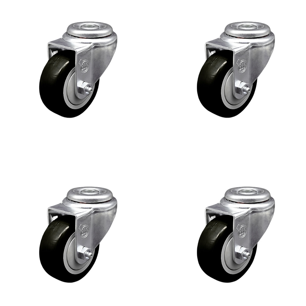 Polyurethane Swivel Bolt Hole Caster Set of 4 w/3.5" x 1.25" Black Wheels - Includes 4 Swivel - 1200 lbs Total Capacity - Service Caster Brand — photo 1