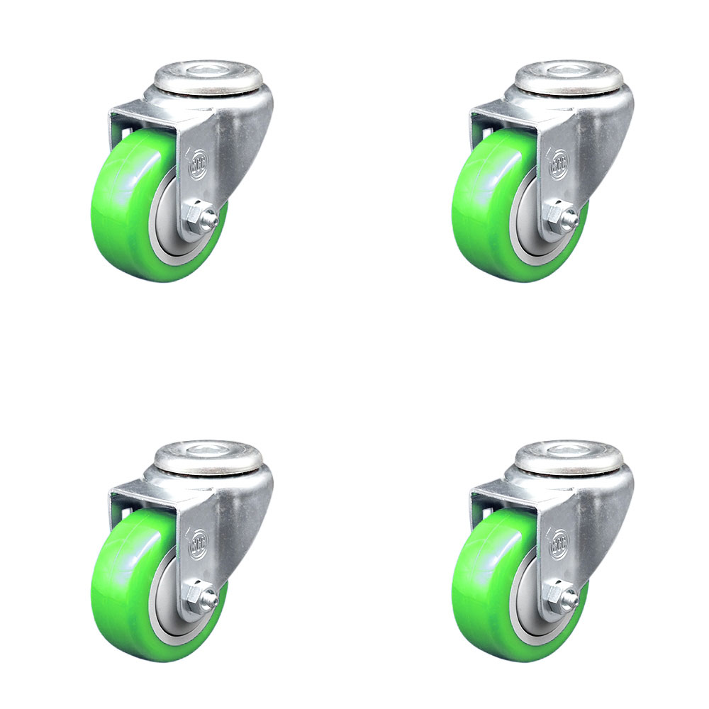 Polyurethane Swivel Bolt Hole Caster Set of 4 w/3.5" x 1.25" Green Wheels - Includes 4 Swivel - 1200 lbs Total Capacity - Service Caster Brand — photo 1