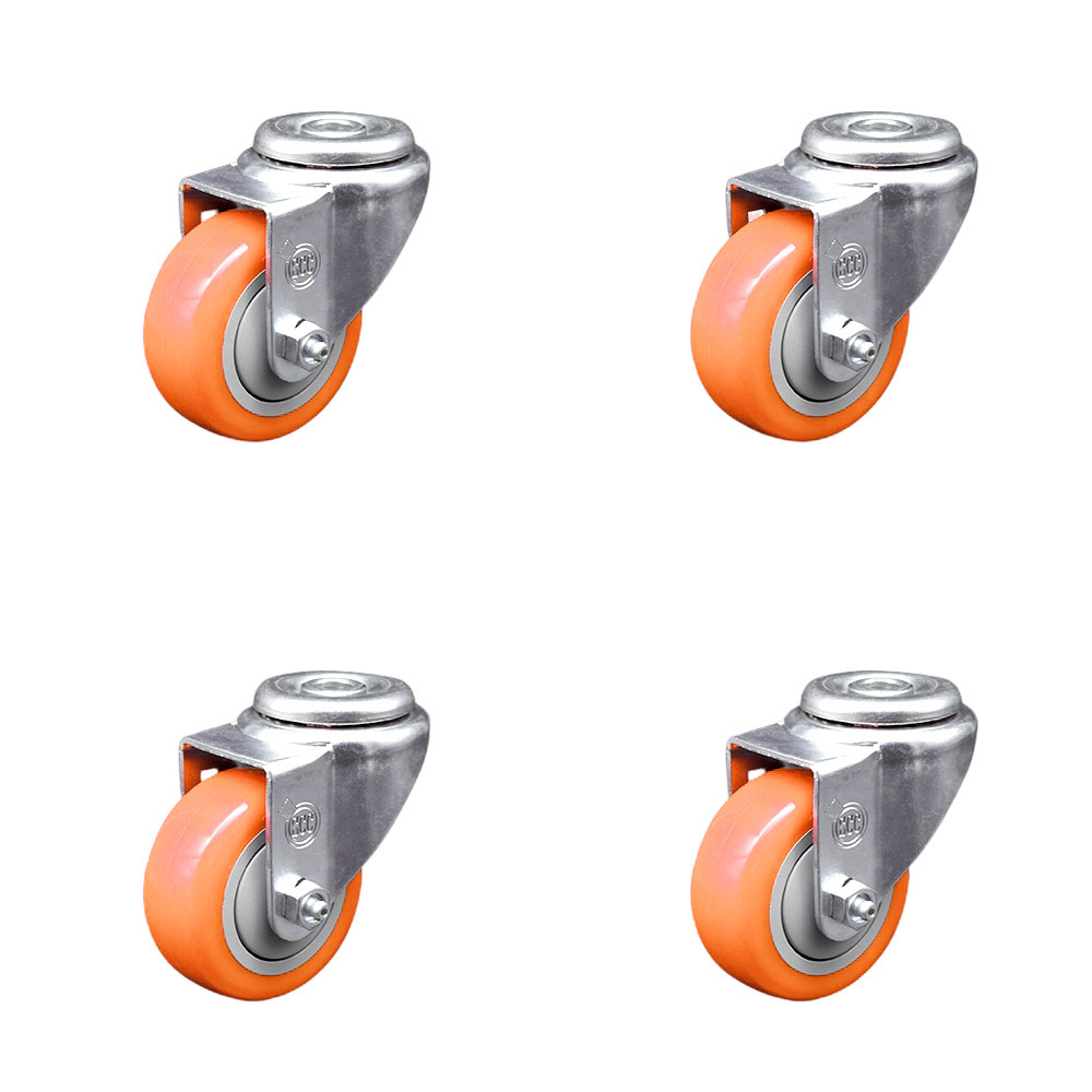 Polyurethane Swivel Bolt Hole Caster Set of 4 w/3.5" x 1.25" Orange Wheels - Includes 4 Swivel - 1200 lbs Total Capacity - Service Caster Brand — photo 1