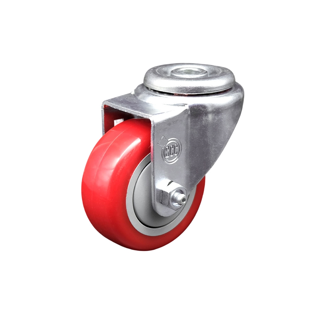 Polyurethane Swivel Bolt Hole Caster w/3.5" x 1.25" Red Wheel - 300 lbs Capacity/Caster - Service Caster Brand — photo 1